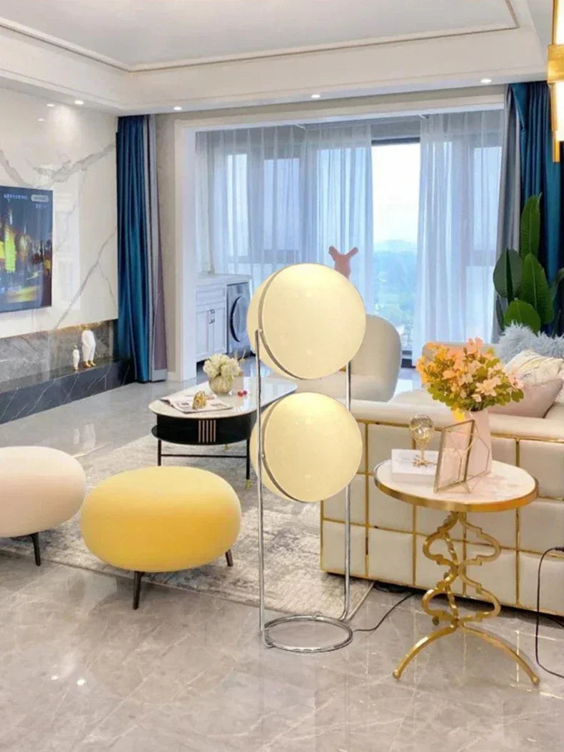 Garrault Delord LED Floor Lamp Chrome Metal White Acrylic Ball Bedside Standing Light Living Room Hotel Sofa Home Decoration