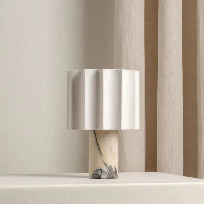 Retro Luxury Beside Lamp Natural Marble Table Lamp Fabric Lampshade Yellow Stone Desk Lamp Living Room Bedroom Home Decor