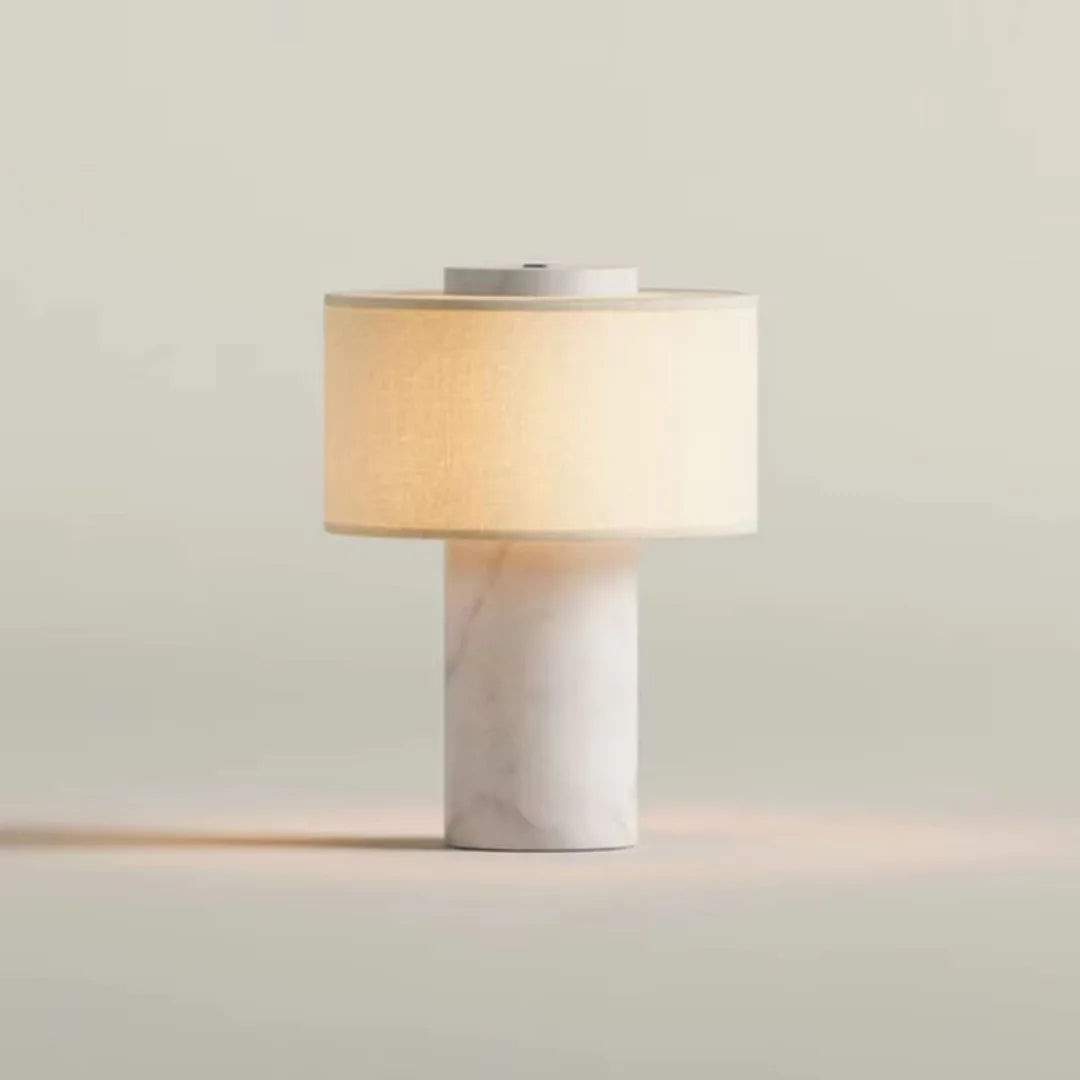 Retro Luxury Beside Lamp Natural Marble Table Lamp Fabric Lampshade Yellow Stone Desk Lamp Living Room Bedroom Home Decor