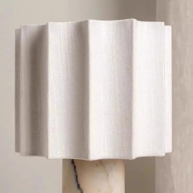 Retro Luxury Beside Lamp Natural Marble Table Lamp Fabric Lampshade Yellow Stone Desk Lamp Living Room Bedroom Home Decor