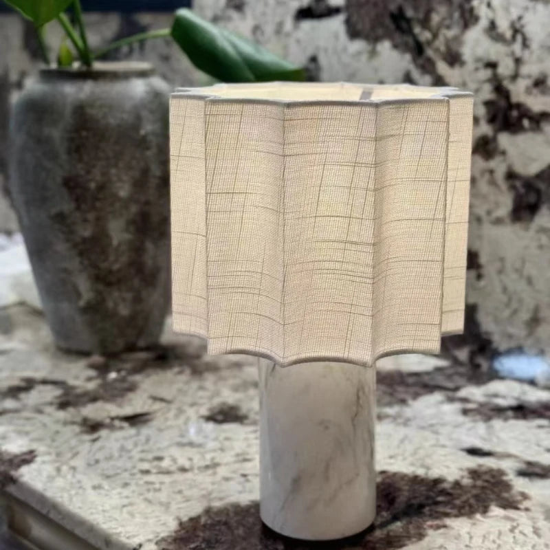 Retro Luxury Beside Lamp Natural Marble Table Lamp Fabric Lampshade Yellow Stone Desk Lamp Living Room Bedroom Home Decor