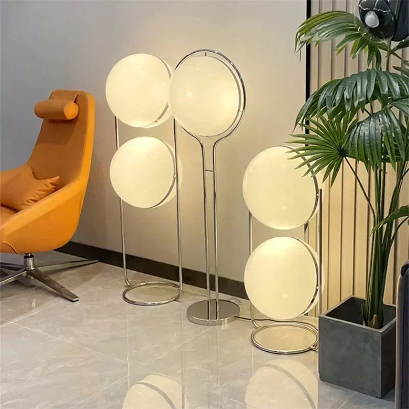 Garrault Delord LED Floor Lamp Chrome Metal White Acrylic Ball Bedside Standing Light Living Room Hotel Sofa Home Decoration