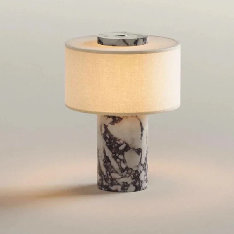 Retro Luxury Beside Lamp Natural Marble Table Lamp Fabric Lampshade Yellow Stone Desk Lamp Living Room Bedroom Home Decor