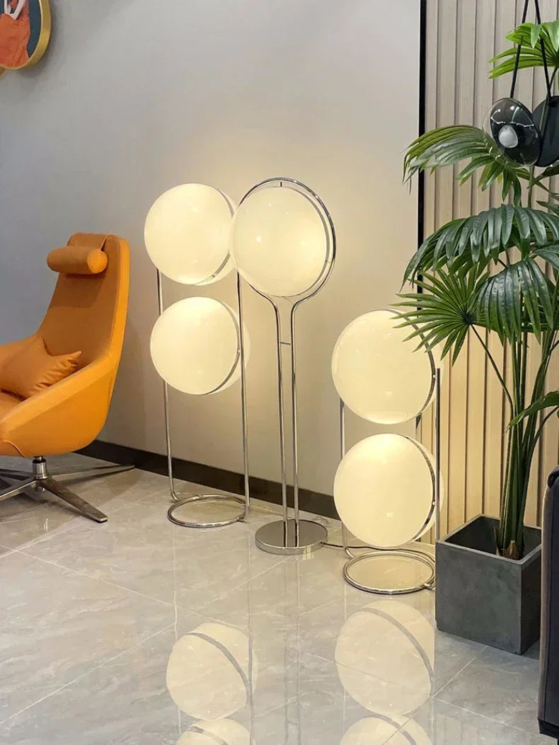 Garrault Delord LED Floor Lamp Chrome Metal White Acrylic Ball Bedside Standing Light Living Room Hotel Sofa Home Decoration