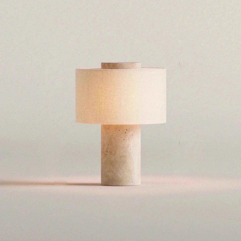 Retro Luxury Beside Lamp Natural Marble Table Lamp Fabric Lampshade Yellow Stone Desk Lamp Living Room Bedroom Home Decor