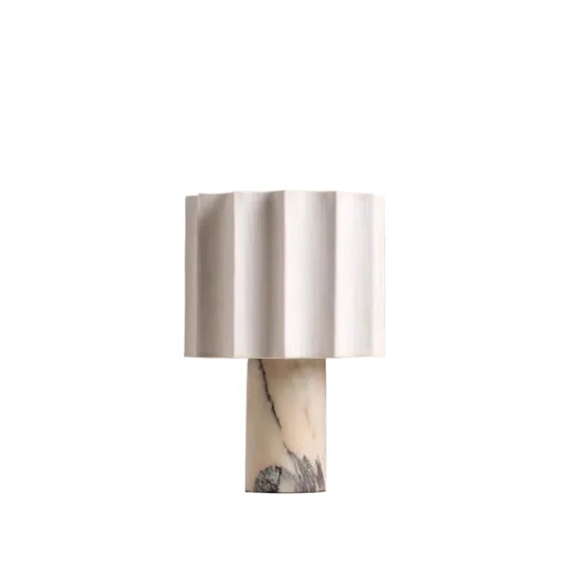 Retro Luxury Beside Lamp Natural Marble Table Lamp Fabric Lampshade Yellow Stone Desk Lamp Living Room Bedroom Home Decor