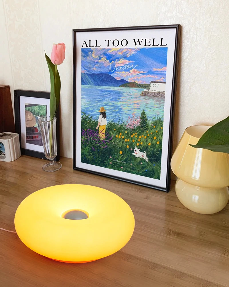 Bauhaus Table Lamp USB Plug Bedroom Bedside Lamp Living Room Dining Room Decoration Donut Ambient Light