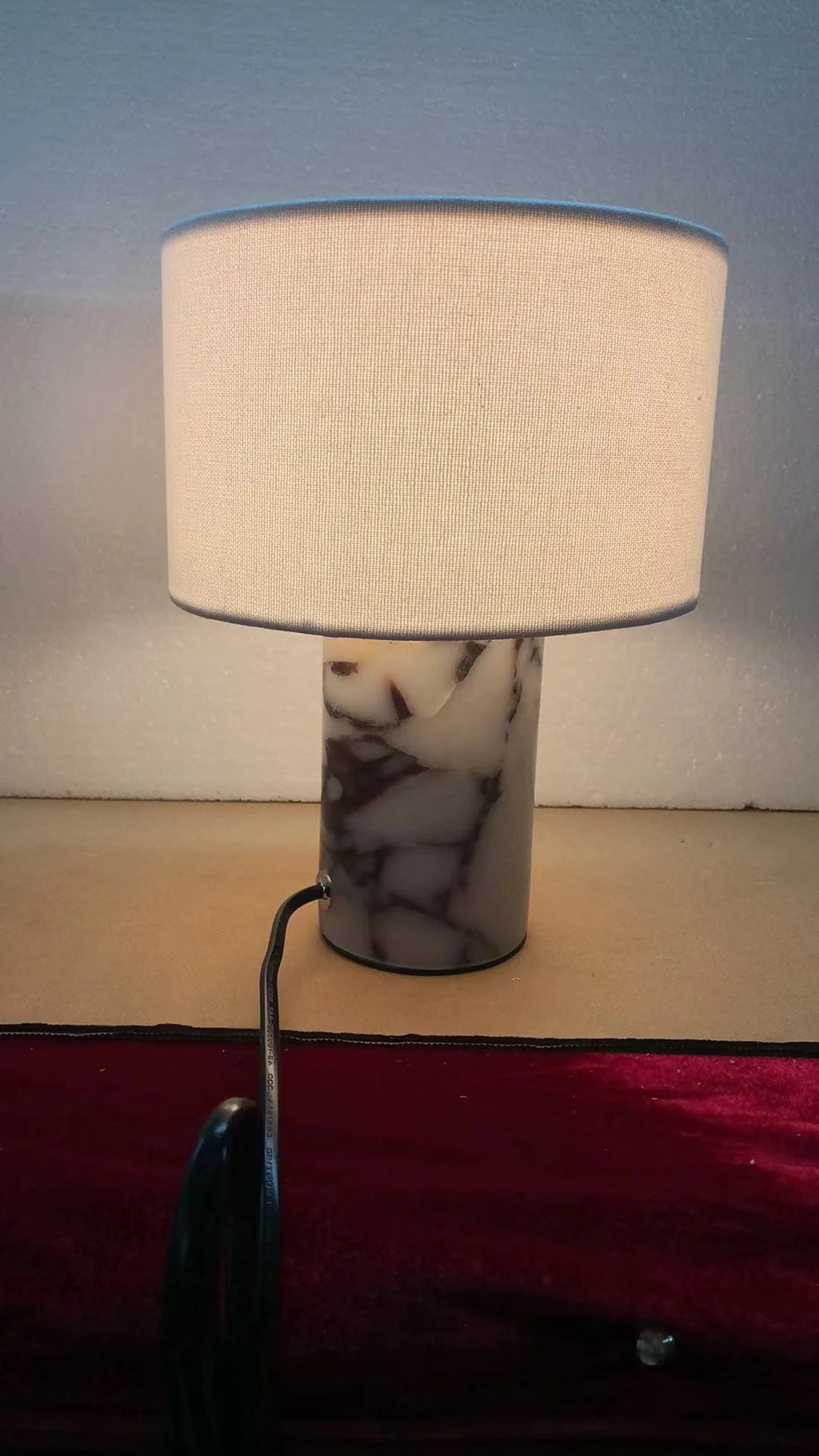 Retro Luxury Beside Lamp Natural Marble Table Lamp Fabric Lampshade Yellow Stone Desk Lamp Living Room Bedroom Home Decor