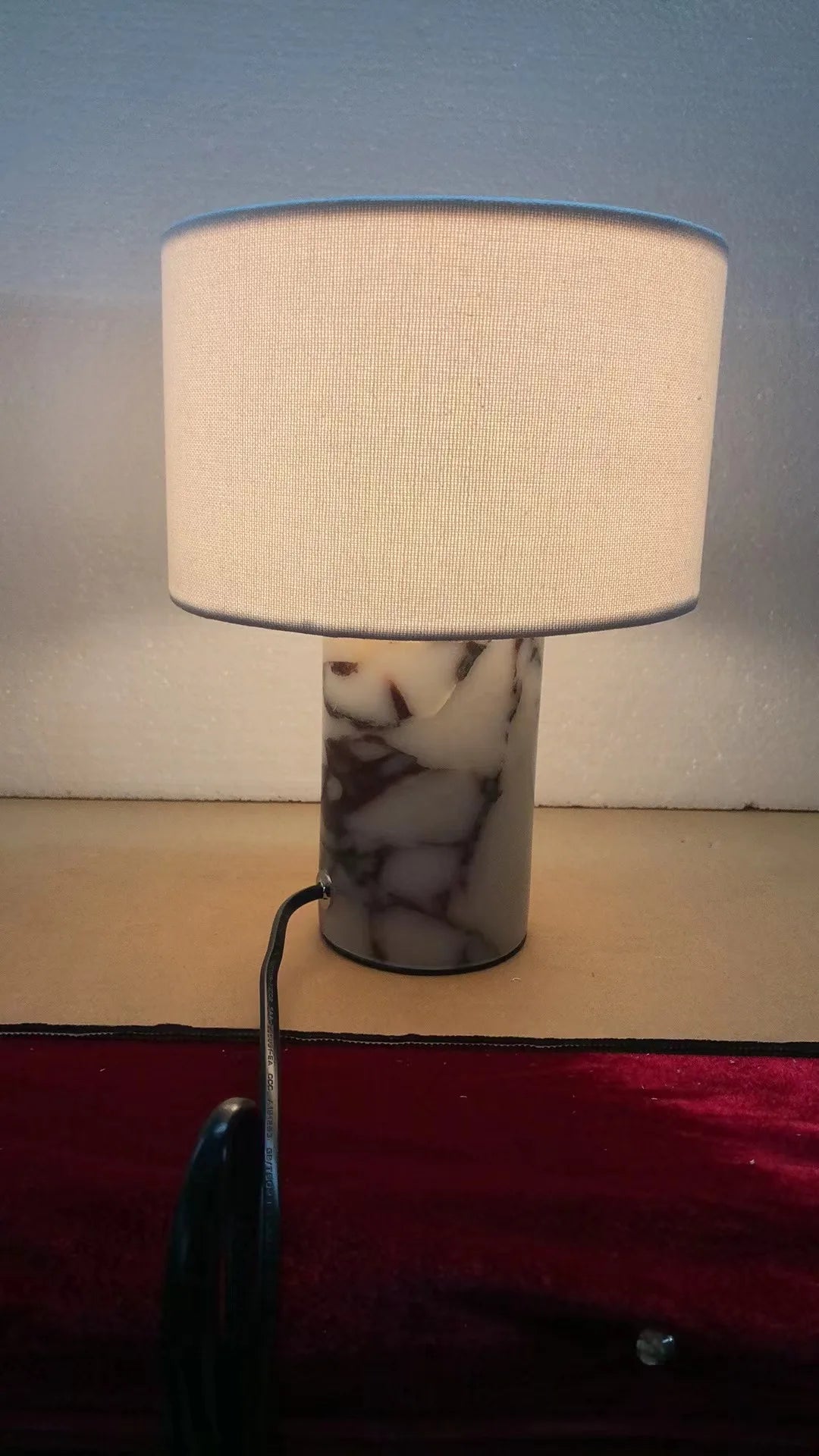Retro Luxury Beside Lamp Natural Marble Table Lamp Fabric Lampshade Yellow Stone Desk Lamp Living Room Bedroom Home Decor