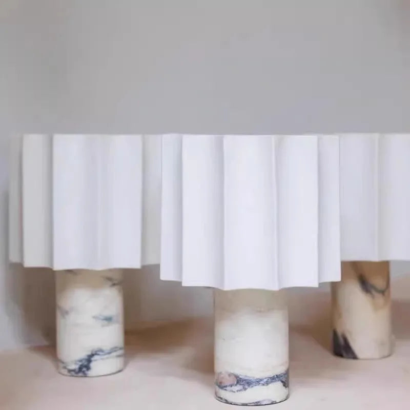 Retro Luxury Beside Lamp Natural Marble Table Lamp Fabric Lampshade Yellow Stone Desk Lamp Living Room Bedroom Home Decor